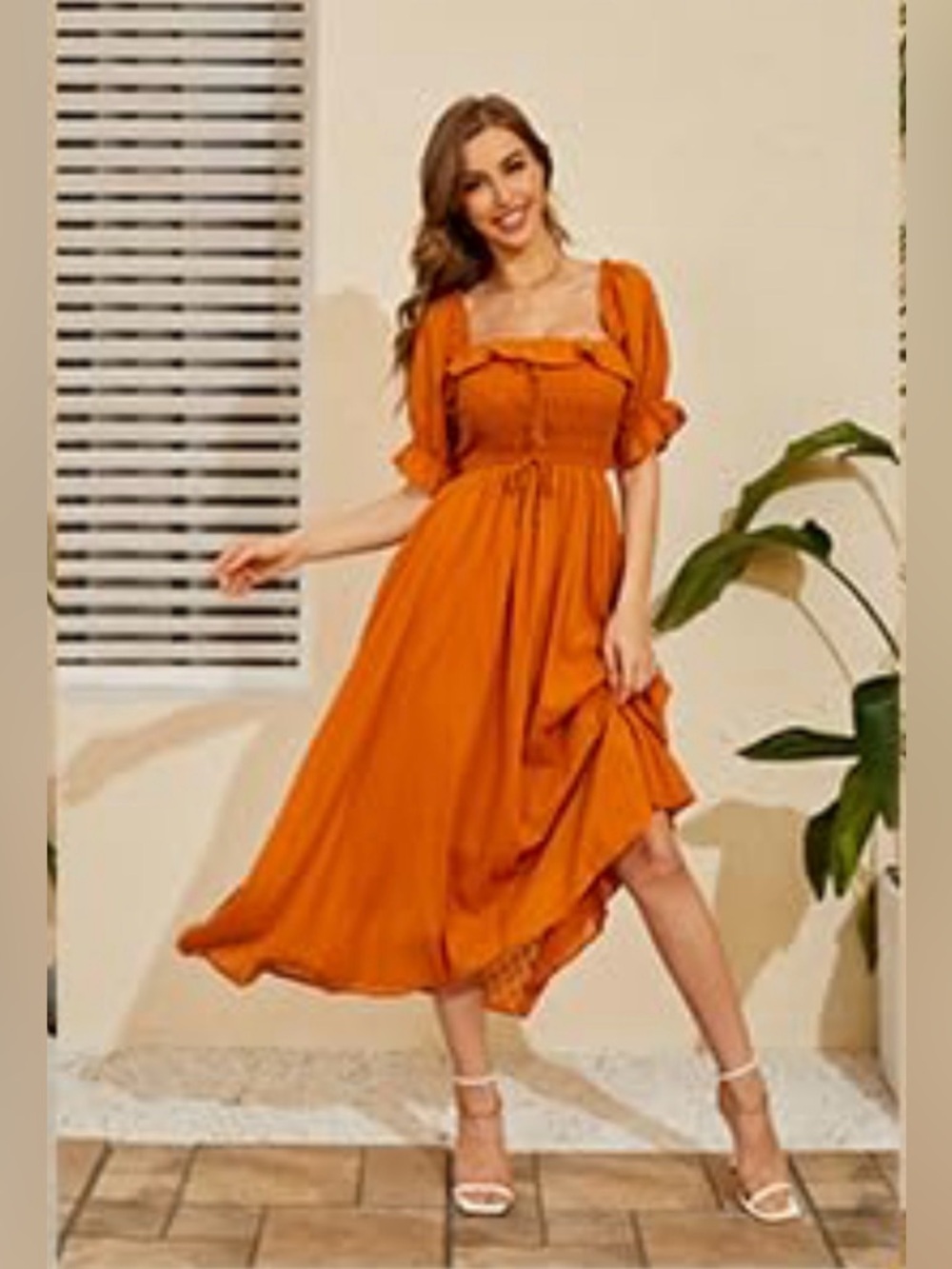 Orange boho Midi Dress